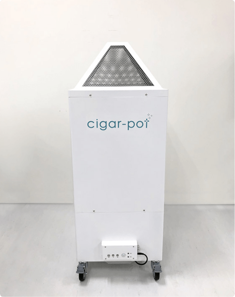 白い円柱型の脱臭装置Qポットの製品画像